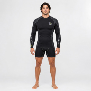 Maillot de bain à manches longues pour homme, noir, en nylon et polyester, respirant, séchage rapide, adulte, 220g, impression du logo sur le devant - Product Image 4