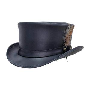 Leather Fashion Top Hat with <b>Feather</b> <b>Black</b> Formal Unisex Adult Adjustable 56-58CM - Product Image 1