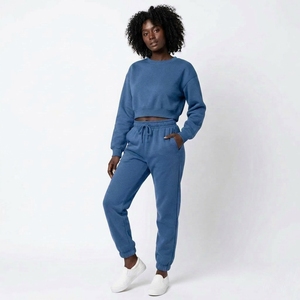 Ensemble de survêtement 2 pièces en molleton à col ras du cou pour la gym, chaud et idéal pour l'entraînement, personnalisable, fabrication OEM, vente en gros - Product Image 1