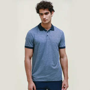 Camisa Polo Azul para Hombre, Diseño de Cuello en Contraste, Algodón Transpirable, Informal, Manga Corta, para Golf, Tenis, Verano - Product Image 1