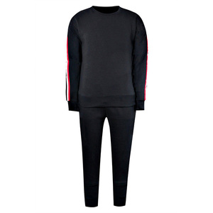 Conjunto Deportivo Unisex Negro para Correr, Sudadera de Manga Larga con Cuello Redondo y Pantalones de Poliéster de Color Sólido, Corte Regular, Ropa de Otoño - Product Image 1