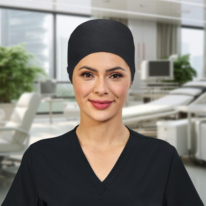 Casquette chirurgicale noire en coton avec bouton et attache pour uniformes d'hôpital, accessoire de couvre-chef unisexe pour tenues médicales - Product Image 2