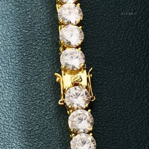 Chaîne tennis en or jaune massif 14 carats avec diamants de laboratoire taille ronde 5,5 mm - Collier simple ligne CVD de 16 pouces pour hommes, provenance Inde - Product Image 5