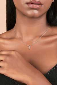 Collar de cruz con diamante cultivado en laboratorio, plata de ley 925, cadena de 17 pulgadas, colgante delicado minimalista cristiano, para regalo de Navidad - Product Image 2