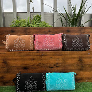 Customized Portable Turquoise Suede Leather Case <b>Boot</b> Stitch Hanging Cosmetic Makeup Bag Travel Toiletry Zipper Pouch Organizer - Product Image 4