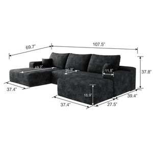 Divano Sezionale Moderno Minimalista da 272 cm con 1 Ottomana, Divano a U Imbottito con Seduta Profonda per Soggiorno, Collezione Cloud - Product Image 6