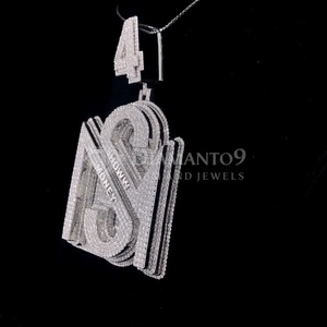 Pendentif initial en or massif 14 carats avec diamant de laboratoire, lettre personnalisée, style hip-hop glacé, plaqué rhodium, breloque de collier unisexe - Product Image 4