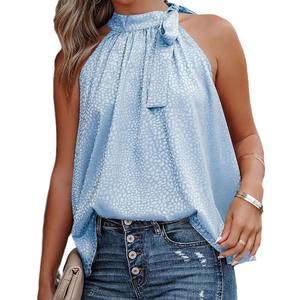 Wholesale Eco-Friendly Summer New Neck Bow Leopard Print <b>Satin</b> Sleeveless <b>Vest</b> <b>Top</b> with Front Logo Sweet Style - Product Image 5