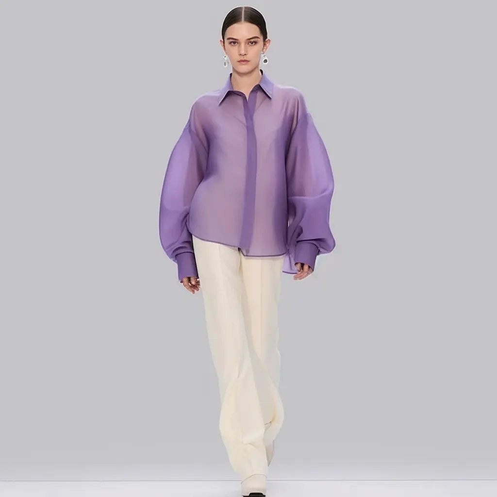 2024 JS-Brand New Collection Minimalist Simple Design Lady Purple Blouse Women