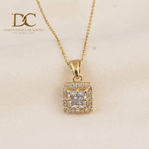 Latest 14KT <b>Solid</b> Yellow <b>Gold</b> Lab Grown Diamond Round Square Brilliant Cut <b>Pendant</b> Necklace IGI Certified Fine Jewelry for Women - Product Image 4