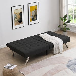Divano Letto Futon Confortevole con Telaio in Legno Nero e Gambe in Acciaio Inossidabile - Product Image 2