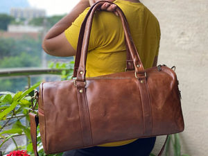 Bolsa de Viaje de Cuero Genuino Hecha a Mano, Bolsa de Lona Multiusos, Bolsa de Gimnasio de Cuero Unisex - Product Image 3