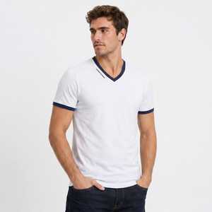 Camiseta de algodón con cuello en V para hombre, color gris, informal, de verano, transpirable, de punto, manga corta - Product Image 3
