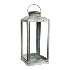 Lanterne en métal galvanisé avec poignée en corde de chanvre, style shabby chic antique, porte-bougie décoratif en verre pour extérieur, jardin, mariage - Product Image 3