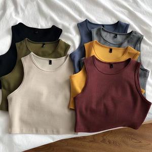 Women's High Waist Slim Inside T-shirt Women's Elastic Short Sleeveless Bottom Shirt Girl Support Custom Cropped tank <b>Top</b> - Product Image 2