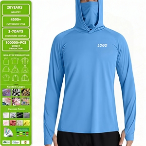 เสื้อตกปลาแบบมีฮู้ด แขนยาว ป้องกันรังสียูวี UPF 50 ระบายอากาศได้ดี กันน้ำ พิมพ์ลายแบบซับลิเมชั่น ป้องกันแบคทีเรีย ผลิตจากโพลีเอสเตอร์ 100% - Product Image 1