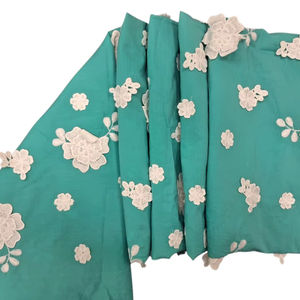 ผ้าฝ้ายแท้เนื้อนุ่ม ระบายอากาศได้ดี ลายดอกไม้ 3 มิติ สีเขียวทะเล ยอดนิยม สำหรับตัดเย็บเสื้อผ้าผู้หญิงและเด็กผู้หญิง - Product Image 1