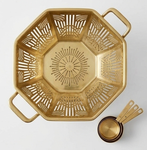 Colador Art Deco Dorado con Asas y Base, Colador de Metal Vintage para Cocina - Product Image 2