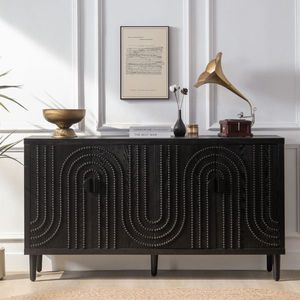 Elegante Credenza Moderna Nera con Decorazioni a Borchie, Soluzione di Arredo per Sala da Pranzo e Soggiorno - Product Image 2