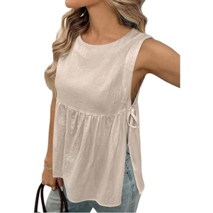Débardeur pour femme à nœud papillon sur le côté, sans manches, col rond, style peplum, coupe babydoll, décontracté, pour l'été - Product Image 1