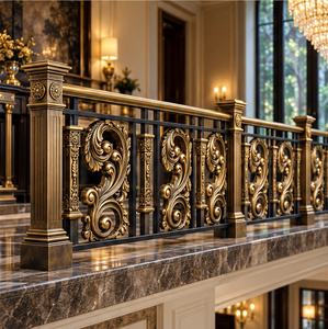 Barandilla de Bronce Negro con Paneles Decorativos Dorados, Postes Acanalados y Pasamanería Ornamental para Escaleras - Product Image 4