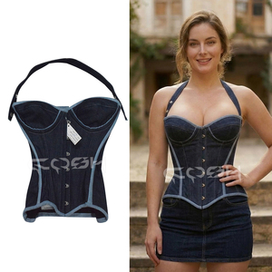 Corset Bustier en Jean Élégant avec Coutures Contrastées et Baleines en Acier, Gaine Amincissante pour Femme, Fournisseur en Gros de Corsets de Mode - Product Image 6