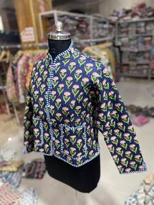 Floral <b>Quilted</b> Cotton <b>Jacket</b> With Mandarin Collar Single Button Closure Full Sleeve Autumn Women's Outerwear GIFT FOR HER - Product Image 5