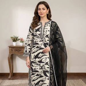 Traje Kurti Palazzo de Muselina Moderno con Bordado de Encaje y Dupatta de Georgette – Listo para Usar en el Día a Día - Product Image 1