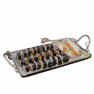 Forma rectangular Diseño de forma de hoja chapada en plata con asas laterales Bandeja de servicio de metal de aluminio para el hogar - Product Image 1