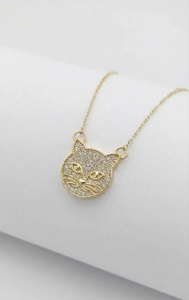 Collar con Colgante de Cara de Gato Adorable, Chapado en Oro, con Circonita Cúbica Redonda, Cadena de Serpiente, para Uso Diario de Mujeres - Product Image 2