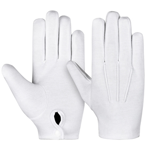Gants en coton blanc de qualité supérieure, unisexes, à doigts entiers, pour uniforme formel, avec fermeture à bouton-pression réglable au poignet - Product Image 1