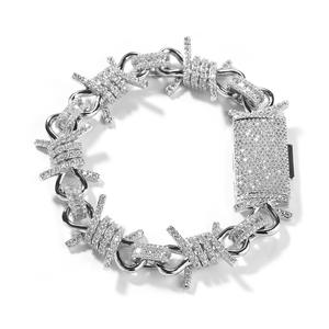 Bracelet chaîne en fil barbelé en argent S925 avec moissanite, plaqué rhodium, style hip-hop, unisexe, à porter au quotidien - Product Image 2