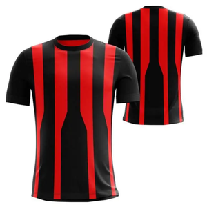 Camiseta de Fútbol para Hombre, Rayas Rojas y Negras, Manga Corta, Cuello Redondo, Secado Rápido, Ajuste Atlético, Estampado Sublimado - Product Image 3