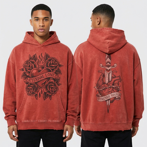 Sudadera con capucha de felpa gruesa para hombre, negra con lavado ácido, diseño de corazón anatómico y estampado gráfico personalizado 'Love Is Pain', estilo streetwear, de fábrica - Product Image 4