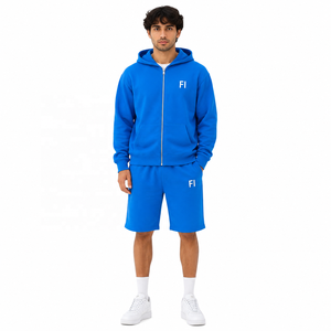 Unisex Oversized Two Piece Drop Shoulder Zip Hoodies Set Breathable 100% Cotton Fleece Winter Fitness Jogging Tracksuit ODM OEM - Product Image 1