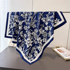 90*90cm Luxury Square Silk Scarf For Women Fashion Print Shawl Warps Elegant Neckerchief <b>Bandanas</b> Hijab Soft Stain Ladies Scarf - Product Image 2