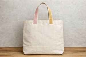 <b>Canvas</b> <b>Tote</b> Bag Large Natural Color with Pink and Yellow Handles Shopping Bag Daily Use Hand Length Handle <b>canvas</b> bag - Product Image 5