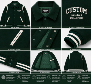 Veste de sport en twill pour homme, vert foncé, avec accents blancs sur le devant, broderie personnalisée, style preppy, respirante, coupe-vent, hiver - Product Image 6