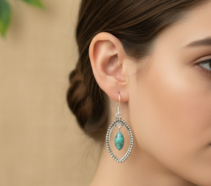 Pendientes Colgantes de Turquesa Arizona, Plata de Ley 925, Hechos a Mano, Estilo Boho Vintage, Pendientes Ovalados, Joyería para Mujer, Regalo Unisex - Product Image 2