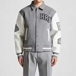 Veste universitaire personnalisée, robuste, pliable, avec patch brodé en chenille, corps en laine, manches en cuir de vachette, style bomber, pour l'école - Product Image 1