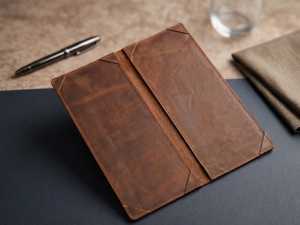 Elegant Genuine Leather Menu Holder 2 Fold Restaurant Menu Cover Wholesale Custom Menu Booklet Wine List <b>Folder</b> ALM-0069B - Product Image 4