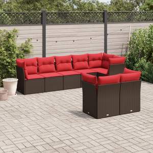 ชุดโซฟาลานบ้านหวายโพลีสีน้ำตาล 8 ชิ้นพร้อมชุดเบาะรองนั่งในสวน - Product Image 1