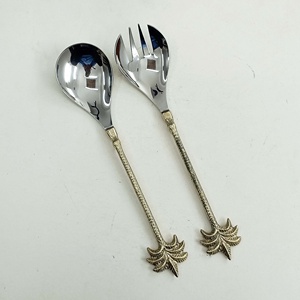 Vente en gros Ensemble de couverts à salade avec long manche doré à brindilles Ensembles de cuillères à salade et à soupe Ensembles de couverts - Product Image 6