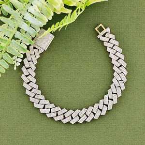Hip Hop <b>Bracelet</b> 925 <b>Sterling</b> <b>Silver</b> VVS Round Brilliant Cut Moissanite Diamond Cuban Link Secure Box Clasps <b>Bracelet</b> - Product Image 1