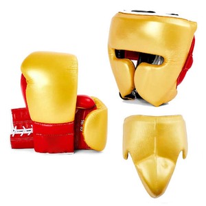 Último Modelo de Set de Boxeo Profesional: Guantes, Protector de Cabeza y Protector Inguinal en Verde, Blanco y Rojo, de Cuero, para Entrenamiento y Sparring - Product Image 4