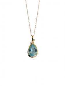 Joyería Fina, Colgante de Oro de 14 Quilates con Aguamarina de Corte Pera Cultivada en Laboratorio y Diamantes Redondos para Uso Diario de Mujeres, para Bodas y Fiestas - Product Image 2