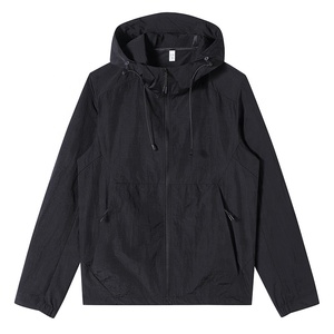 Custom Coated Hooded Windbreaker <b>Jacket</b> <b>Men</b> Women <b>Lightweight</b> Outdoor Sports Waterproof Windproof Durable Front Solid Black - Product Image 1