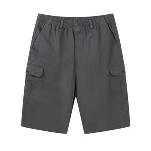 Shorts cargo de couleur unie pour hommes, avec taille élastique et plusieurs poches, en polyester et coton, respirant, multi-poches, vêtements d'été - Product Image 2