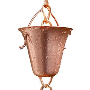 Cadena de Lluvia de Cobre Puro Hecha a Mano con Diseño de Tulipán, 8.5 pies, Acabado Patina Verde Azulado, Reemplazo de Bajante de Canalón, Decoración de Jardín - Product Image 6