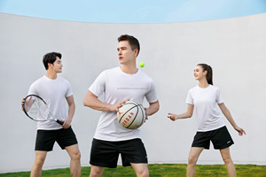 En stock Camiseta de poliéster de cuello redondo transpirable deportiva de secado rápido - Product Image 5